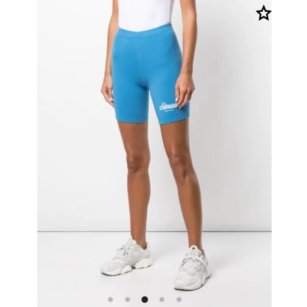 Sporty & Rich 80s Varsity Blue Logo Princess Diana Fitness Biker Shorts Sz L/XL - Picture 8 of 13